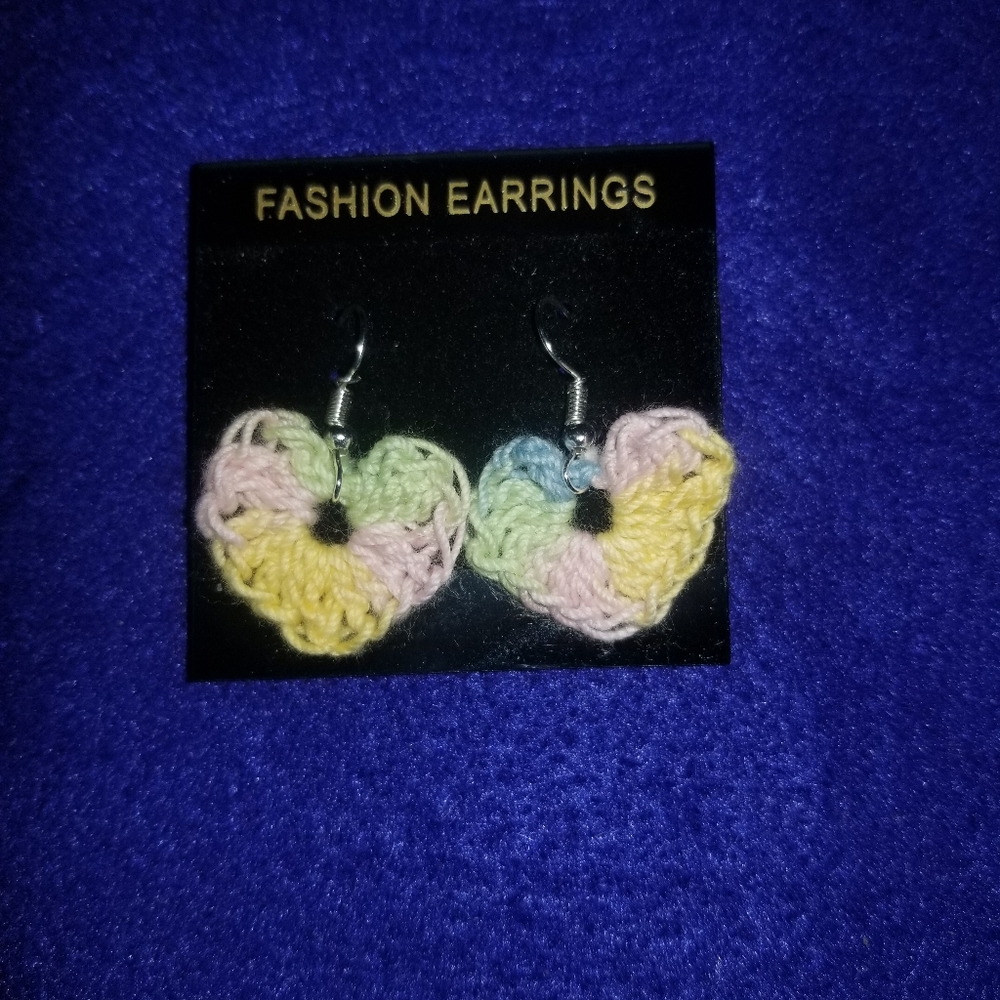 Handmade Crocheted Rainbow Heart Fashion Earrings Hook Style